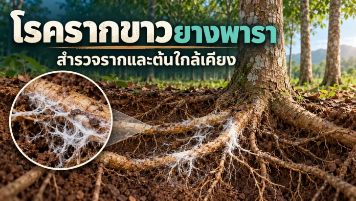 ry10-6-cover โรครากขาวยางพารา สำรวจรากและต้นใกล้เคียง ภาพประกอบแนวคิด